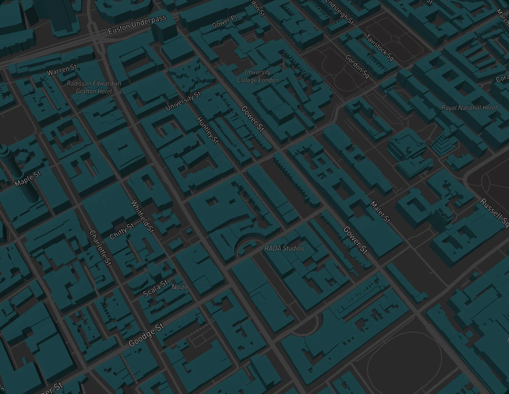 Map of Bloomsbury, London: a 1,024 metre walking route from a hall of residence to Russell Square, with today's spot at the end.