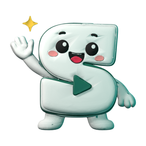 The Senturion mascot — a small pale-teal character with coral cheeks, mid-wave.